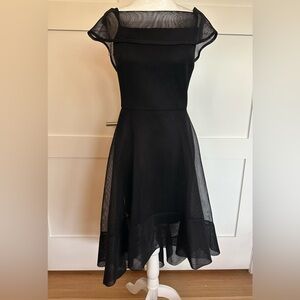 Just Me size S black OTS mesh over  scuba lining high low party dress.